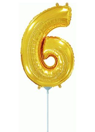Кулька фольгована "День Народження: Цифра 6", міні, золото