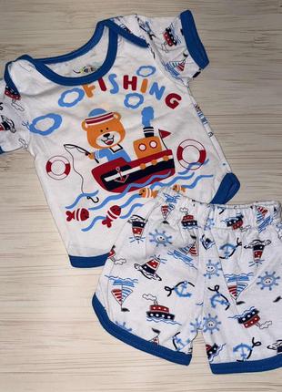 Детский костюм рыбачок футболка и шорты 74-80, 92-98 см