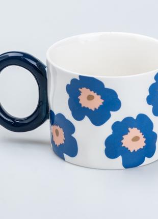 Чашка керамическая 400 мл для чая и кофе "Цветок" Синяя