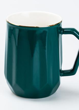 Чашка керамічна для чаю та кави 400 мл гуртка універсальна Зелена