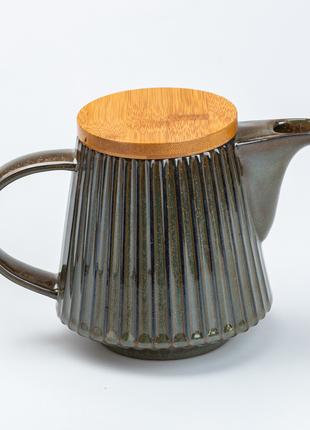 Чайник для заварювання 850 мл керамічний з бамбуковою кришкою ...