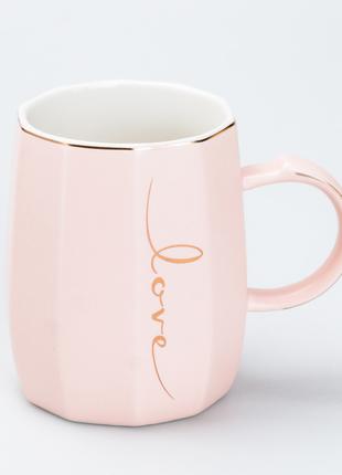 Чашка керамическая для чая и кофе 400 мл Love Розовая
