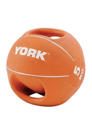 Мяч медбол 5 кг York Fitness с двумя ручками оранжевый