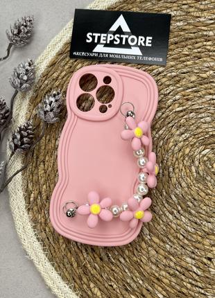 Чохол для Iphone 13 Pro з перловим ланцюжком і квітами силікон...