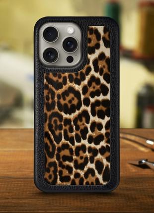 Кожаная накладка Stenk ExBacker для Apple iPhone 15 Pro Леопар...