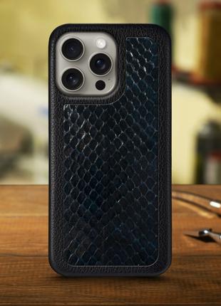 Кожаная накладка Stenk ExBacker для Apple iPhone 15 Pro Синяя ...