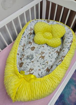 Кокон плюшевый для новорожденных с подушкой в комплекте, спаль...