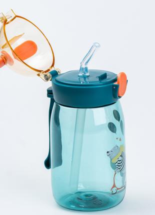Дитяча пляшка для води з трубочкою 500мл Ведмежа, Голубой