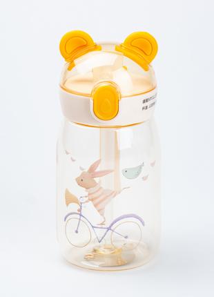 Дитяча пляшка для води з трубочкою 500мл Ведмежа, Бежевый