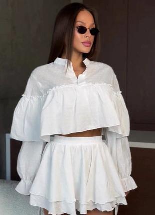 Утонченный Костюм: юбка + рубашка белый