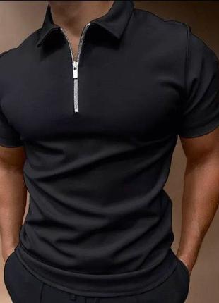 Стильный мужской костюм футболка-поло + штаны черный