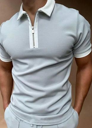 Стильный мужской костюм футболка-поло + шорты серый