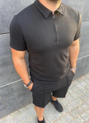 Мужской костюмчик футболка и шорты качественная двухнить черный