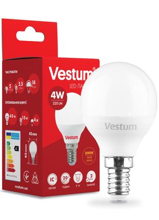Світлодіодна лампа Vestum G45 4W 3000K 220V E14 1-VS-1208