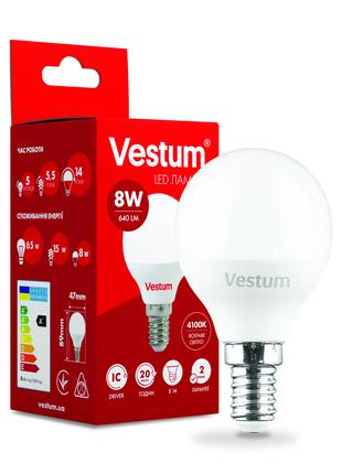 Світлодіодна лампа Vestum G45 8W 4100K 220V E14 1-VS-1211
