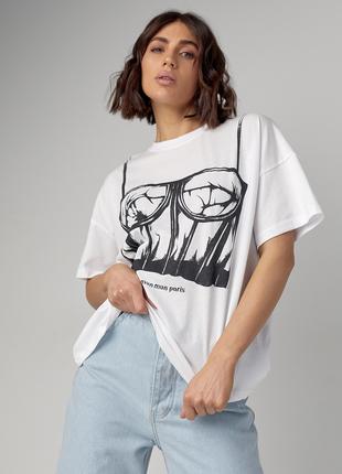 Женская футболка с принтом в виде корсета - белый цвет, L