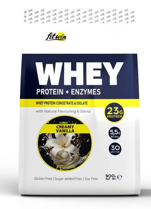 Протеин FitWin Whey Protein + Enzymes, 900 грамм Ваниль со сли...