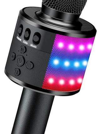 BONAOK Беспроводной караоке-микрофон Bluetooth со светодиодной...