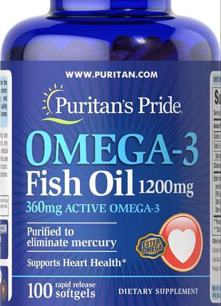 Рыбий жир Омега-3 Puritan's Pride (Omega-3 Fish Oil) 1200 мг 1...