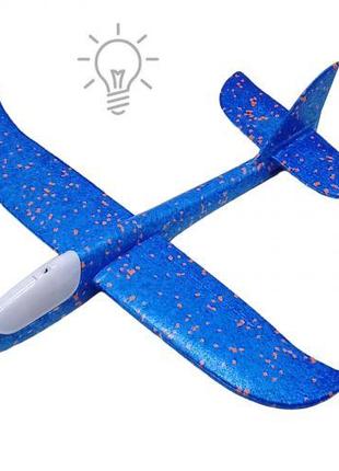 Пенопластовый самолет пенолет, 48 см, со светом (синий)