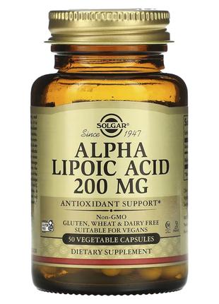 Альфа-липоевая кислота, 200 мг, Alpha Lipoic Acid, Solgar, 50 ...
