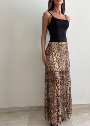 Длинная леопардовая юбка с сеткой