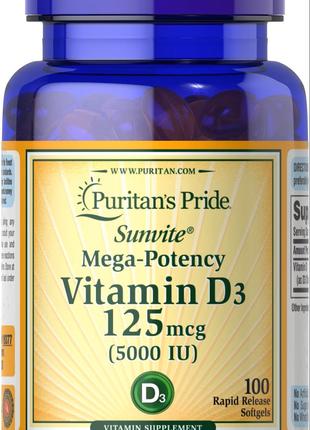 Витамин D3 Puritan's Pride Vitamin D3 5000iu 100 Softgels