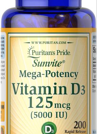 Витамин D3 Puritan's Pride Vitamin D3 5000iu 200 Softgels