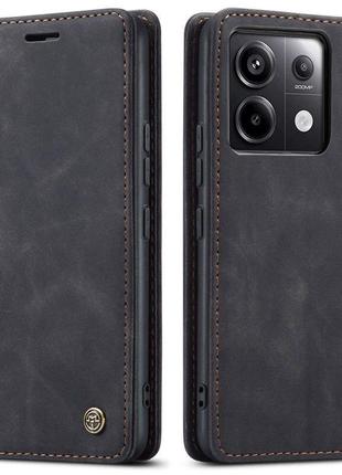 Чехол книжка Caseme с магнитом для Xiaomi Redmi Note 13 черный