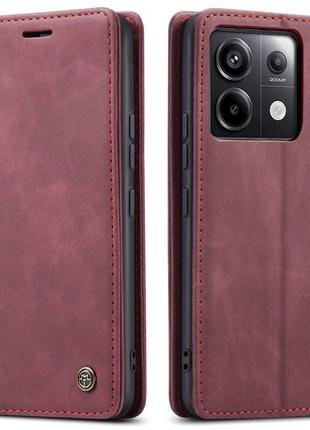 Чехол книжка Caseme с магнитом для Xiaomi Redmi Note 13 бордовый