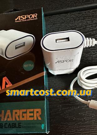 2in1 Aspor A802 Plus (1USB/2.4A) LED + USB кабель Lightning Се...