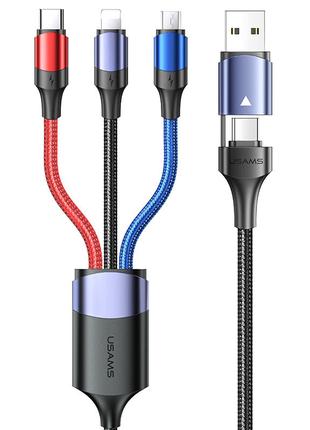 Дата кабель Usams US-SJ549 U71 USB + Type-C to Triple Head 3in...