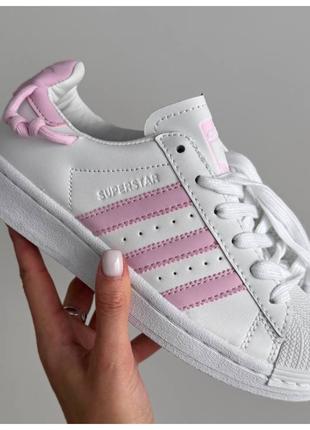 Женские кроссовки Adidas Superstar White Pink Knotted Rope, бе...