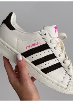 Женские кроссовки Adidas Superstar Cream Black Pink, кожаные к...