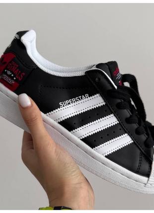 Женские кроссовки Adidas Superstar Black White Red, черно-белы...