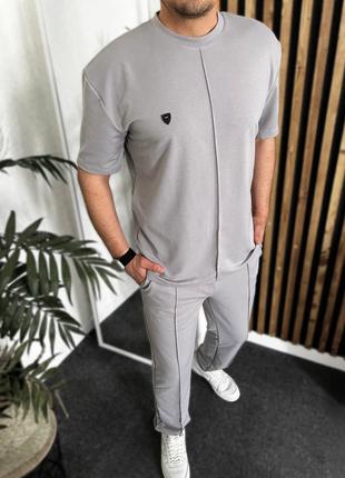 Летний Мужской костюм футболка + штаны двухнить серый