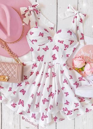 Невероятное мини Платье-комбенизон софт принт розовый