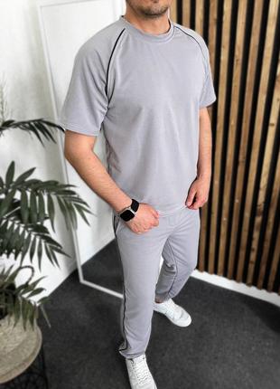 Чоловічий літній костюм футболка + штани сірий