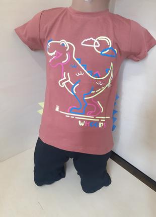 Летний костюм для мальчика Динозавр 3Д футболка шорты 80 86 92...