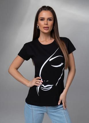 Чорна бавовняна футболка з силуетним малюнком, розмір M