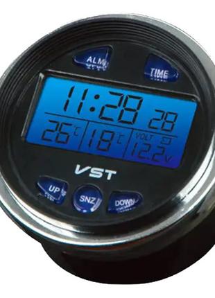 Часы автомобильные электронные авточасы VST-7042V с вольтметро...