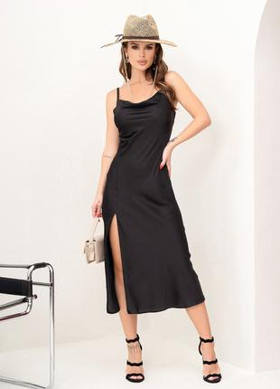 Чорна шовкова сукня-комбінація на бретельках, розмір S