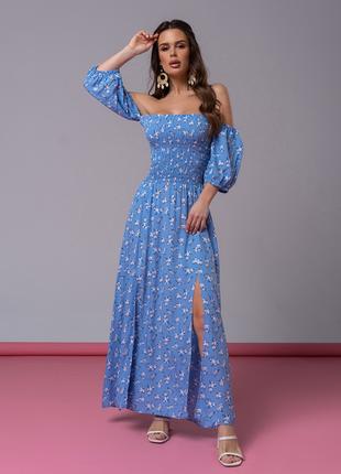 Бавовняна блакитна сукня з двома розрізами, розмір S