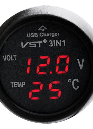 Автомобильный термометр - вольтметр - USB VST 706-1