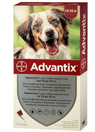 Капли от блох и клещей для собак 10-25 кг Bayer Advantix 4 пип...