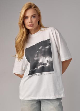 Трикотажная футболка с принтом неба - молочный цвет, S