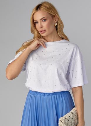 Женская футболка с термостразами - белый цвет, M