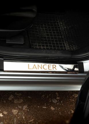 Накладки на пороги (Carmos, 4 шт, нерж) для Mitsubishi Lancer ...