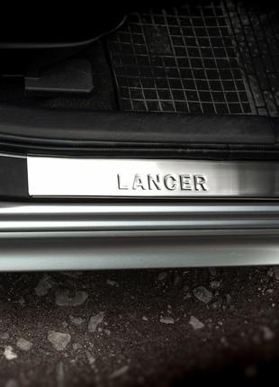 Накладки на пороги (OMSA, 4 шт, нерж) для Mitsubishi Lancer X ...
