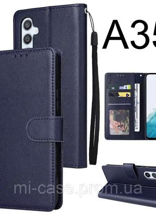 Чехол книжка для Samsung Galaxy A35 Синий магнит шнурок